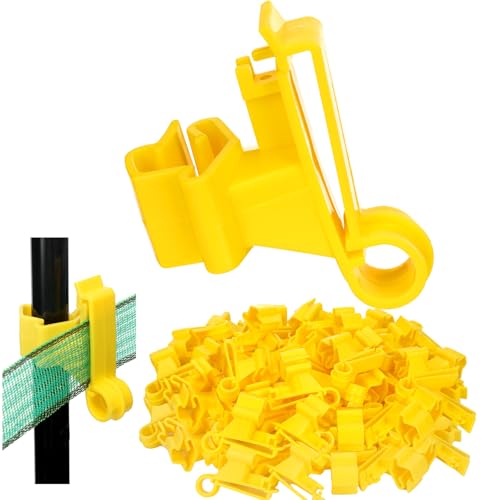 100 Pcs T-Post Poly Tape Insulator Large Snap T-Post Holding Electric Fence Insulator for Farm Fence (Yellow) - color: Yellow