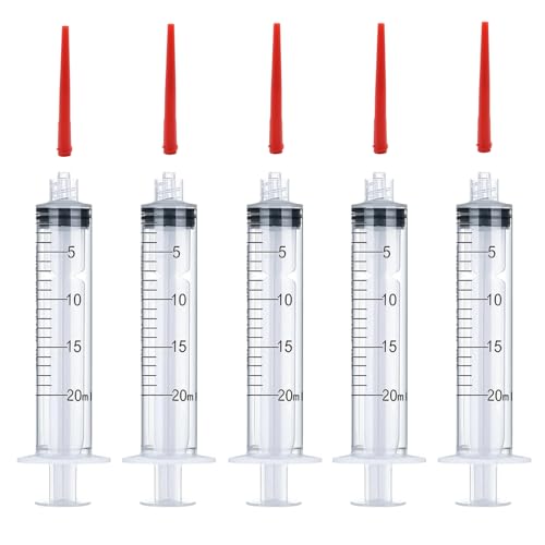5Pcs Drench Gun Feeding Syringe, Small Animal Pet Livestock Drench Syringe with 5Pcs Screw In Drench Nozzle for Liquid Measuring Watering Refilling Feeding (20ML) - size: 20ML