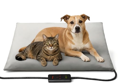 Toozey Heated Pet Mat, Large Dog & Cat Heating Pad, 35 x 24 in, Waterproof | 35 x 24 In, 6 Heat Settings, 4-24H Timer, Waterproof Surface, Chew-Resistant Cord, Washable Cover, Indoor Use - color: Grey, size: 35.0"L x 24.0"W x 0.6"Th