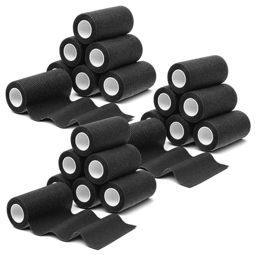 24 Rolls Self Adhesive Bandage Wrap, Black Vet Wrap 4 Inch for Horses Dogs Wounds Care Dressings, Elastic Self Stick Cohesive Bandage Wraps, Wrist, Sports, Ankle Tape Leg Wraps