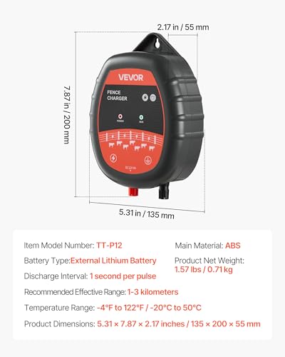 VEVOR Electric Fence Charger, 10kV 1J, AC DC Electric Fence Energizer with LED Indicator, 1.86 Miles Range, Powerful Plug-in Fences Charger, Prevents Wild Animals Intrusion for Livestock Poultry - style: 1J