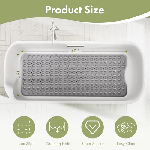 AmazerBath Shower Mat Non Slip 40 x 16 Inches, Shower Stall Mats with Suction Cups and Drain Holes, Non Slip Bath Mat for Tub for Elderly & Kids, Grey - color: Gray, size: 40" x 16" (Rectangular)