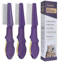 Temapex 3PCS Pet Comb for Grooming Long & Short Haired Cats & Dogs With Stainless Steel Metal Teeth for Removes Tangles & Flea, Non-Slip & Anti-Static Rubber Handle, Safe & Gentle - size: Pet Detangling Comb + Flea Comb + Grooming Comb