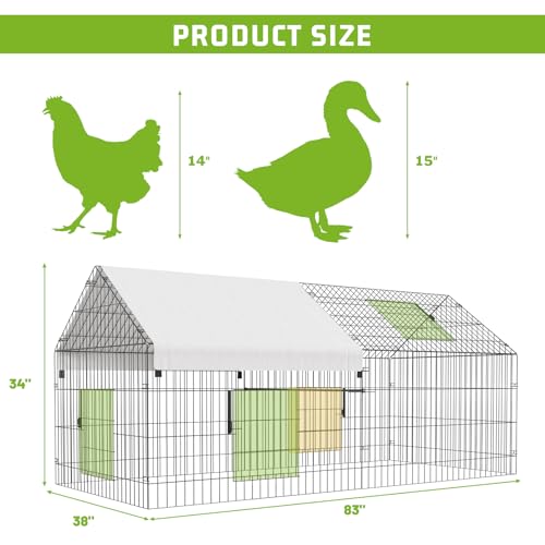 NUGRIART Metal Chicken Coop 83"x38" Chicken Run Pen with Cover | Waterproof Cover, Portable Poultry Cage, Chicken Tractor for Chickens, Ducks, Rabbits & Small Animals, Outdoor Backyard Use. - size: 83.0"L x 38.0"W x 34.0"H