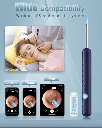 Ear Wax Removal, Ear Cleaner with Camera and Light, FSA - HSA Eligible, Ear Wax Removal Tool Camera with 1080P, Ear Cleaning Kit with 6 Spoons - color: Deep Blue