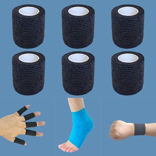 2 Inches Self Adhesive Bandage Wrap Bulk, 6 Pack, Black | Breathable Self Adhesive Vet Tape for Pets, Stretchy Sports Cohesive Bandage Wrap for Athletic, Wrist and Ankle - color: Black