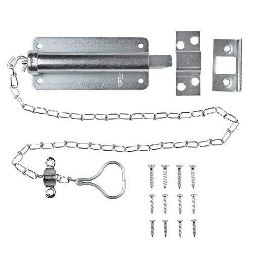 National Hardware Chain Bolt, 6 in, Steel, Zinc Plated | Cold-Rolled Steel Security Latch for In-Swinging Doors; Right or Left Hand Mounting, Screws Included