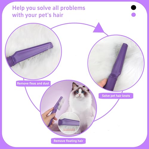 Temapex 3PCS Pet Comb for Grooming Long & Short Haired Cats & Dogs With Stainless Steel Metal Teeth for Removes Tangles & Flea, Non-Slip & Anti-Static Rubber Handle, Safe & Gentle - size: Pet Detangling Comb + Flea Comb + Grooming Comb