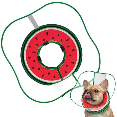 Supet Sponge Dog Cone Collar Stop Licking After Surgery, Dog Donut Collar | Adjustable Dog Recovery Collar Alternative, Detachable Shield, Soft, Comfy Cone, Neck Pillow for Small Dogs - color: Watermelon, size: S(Neck 6"-9")