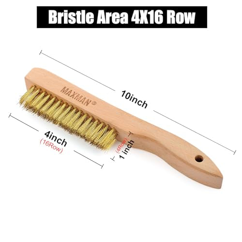 MAXMAN Brass Brush 2Pcs, 10" Soft Brass Bristle Brush, Rust/Weld Cleaner | Heavy Duty Wire Brushes for Cleaning, Anti-slip Long Beechwood Handle, for Metal Rust/Welds, Compact & Sturdy - style: 2Pcs Soft Brass Bristle Brushes