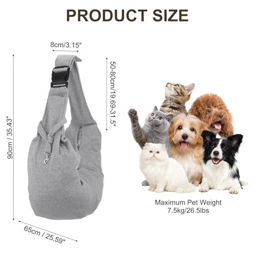 Dog Sling Carrier for Small Dogs and Cats Up to 16.5 Lbs, Adjustable Buckle with Pocket Pet Sling Carrier Safety Harness, (Gray, 1 Pcs) Intended for Outdoor/Camp/Travel - color: Gray