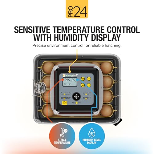 Hatching Time Pro24 Automatic Egg Incubator for Hatching Eggs – Digital Chicken Egg Incubator, Humidity Display, Auto Turner & LED Candler | Hatches 24 Chicken Eggs, Fits Quail, Duck, Turkey, Goose