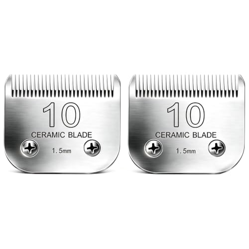Detachable Pet Clipper Blades Dog Grooming Clipper Replacement Ceramic Blades, Compatible with Andis, Wahl, Oster(2Pack Size 10#,Cut Length 1.5mm) - size: 10#*2 (1.5mm)