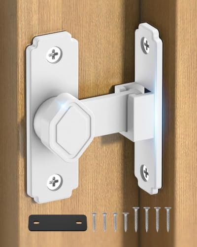 90 Degree Barn Door Latch with Thickened Spacer for Barn, Cabinet | Flip sliding door lock, security gate latches, aluminum alloy, for bathroom, screen, fence, sliding door - color: White