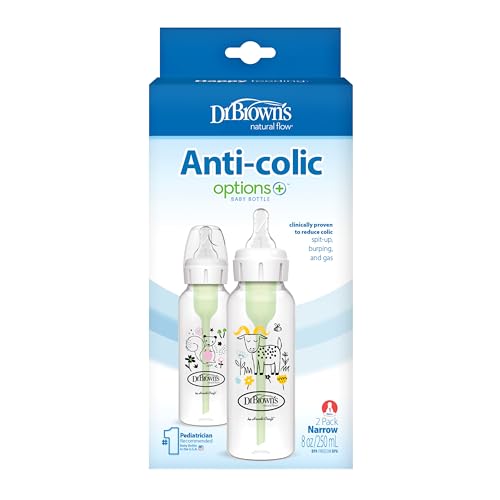 Dr. Brown's Anti-Colic Options+ Narrow Baby Bottle, Goat Squirrel, 2-Pack - color: Pink & Yellow (Squirrel & Goat), size: 1 Count (Pack of 2)