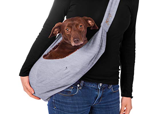 iPrimio Reversible Pet Sling Carrier for Cats and Dogs, Hands Free, Grey | Hands free reversible sling for small cats and dogs. Soft padded pouch with an adjustable shoulder strap for walks or trips.