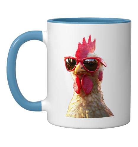 Chicken Hen Female Chick Farm Cluck Farmer Cute Chickens Ceramic Mug, Blue/White, 11oz - color: Blue/White, size: 11 Ounces