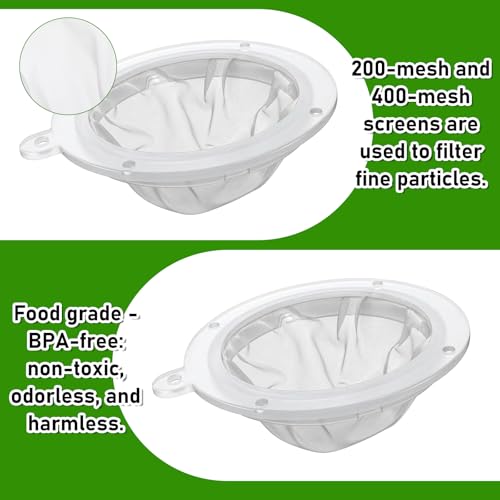 Ultra Fine Mesh Strainer, 2 Pcs 200 + 400 Mesh Nylon Fine Strainer for Liquids Brine Shrimp Net Plastic Colander Meshes Strainers for Juicing Cooking Oil Juice Nut Milk Cheese Wine Coffee Whey Grease