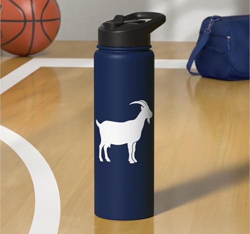 White Goat Silhouette Farm Animal For Kids Playful Barnyard Stainless Steel Insulated Water Bottle - color: Navy Blue