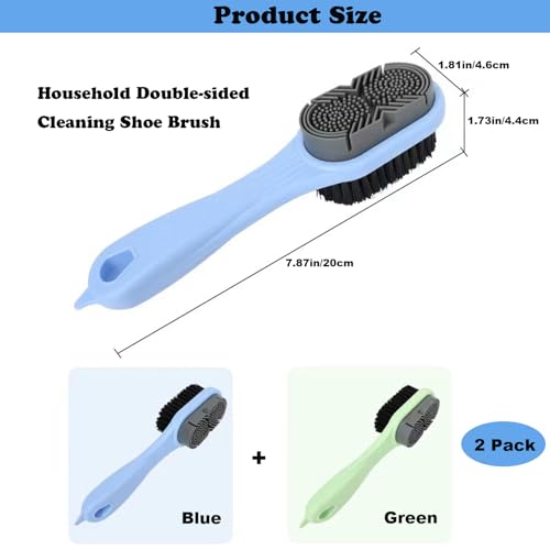 Cleaning Shoe Brushes Double-Sided Shoe Brush for Cleaning Soft bristled Silicone Brush Shoe Cleaner Brush Shoe Scrubbing Brush Multifunctional Long Handle Shoe Brush Scrub-2 Pack