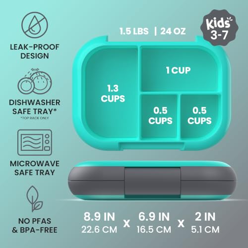 Bentgo Chill Kids 4-Compartment Bento Box Leakproof Lunch Box | Built-In Ice Pack, 3.3 Cup Capacity, BPA-Free, Microwave & Dishwasher Safe Tray, Ideal for Ages 3–7 (Electric Aqua) - color: Electric Aqua