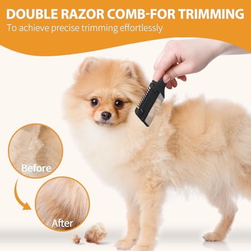2-in-1 Pet Grooming Comb for Dogs and Cats - 2 Combs with 20 Extra Blades for Trimming and Grooming | 2 in 1 Trimming&Grooming, Dog Cat Brush that Cuts Hair, Hair Cutter Comb for Dog Cat, Pet Hair Trimmer Grooming Comb Dog Cat