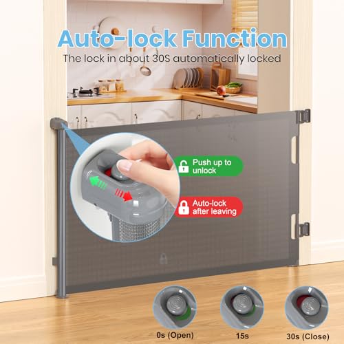 HAMOPY Retractable Baby Gate, 33" Tall, Extends up to 55" Wide, Durable Auto-Lock Baby Gates for Stairs, Mesh Dog Gate and Child Safety Gates for Doorways, Hallways, Indoor, Outdoor(Grey) - color: Gy-1