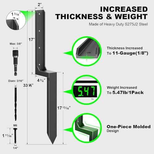 33.62" Fence Post Repair Kit, Fix Broken 4x4/6x6 Wood Post 2Pack | Heavy Duty Anchor Ground Stakes, Thickened 11-Gauge, Heavier at 5.47lb, One-Piece, MUSE Award, Easy Install, Powerful Support - size: AS1-U 2Pack 33.62x4.7x2"