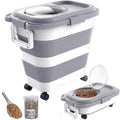 HOYTAMDAR 25-28lb Collapsible Dog Food Storage Container,Dog Food Container | Pet Food Storage Container with Airtight Lid,Wheels,Handle,Measuring Scoop&Small Container For Dog Cat Bird Seed - color: Grey-28lbs