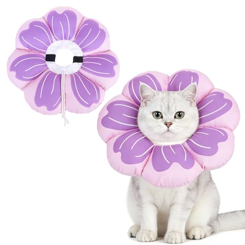 PUPTECK Cat Cone Collar, Soft Kitten Recovery Collar, Lightweight Anti-Bite Lick Elizabethan e Collar for Cats Puppy After Surgery, Purple M - color: Purple, size: M - Neck Up to 10.5"