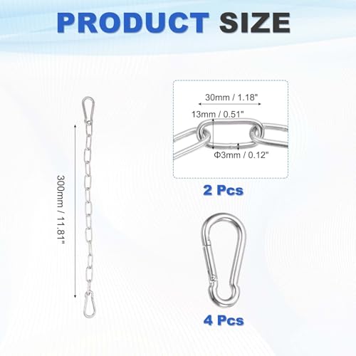 PATIKIL Gate Chain Lock, (11.9Inch, Silver) (2Pcs)304 Stainless Steel Hanging Chain Lock for Stall Barn/Cabinet/Fence/Hammock/Pet Cages - size: 11.9Inch