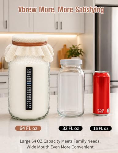 LynxLink Kefir Starter Kit - 64oz Thickened Glass Kefir Jar with Lid - Metal-Free Fine Mesh Strainer for Milk & Water Kefir - Complete Fermentation Kit with Stick-on Thermometer