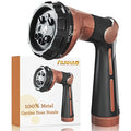 FANHAO Heavy Duty Garden Hose Nozzle, Metal Hose Sprayer Easy Thumb Control | 8 Spray Patterns, Rustproof Water Nozzle, Non-Slip Ergonomic Grip, Elder & Child Friendly for Garden, Car & Pet, Brown - color: Brown