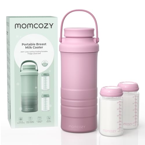 Momcozy 22oz Portable Breastmilk Cooler for 24H Outdoor, Newborn Essentials | 24 Hours & 360° Surrounded Cooling, 2 Extra Baby Bottles for Better Storage, Life Saver for Working Mom, Hassle-Free Cleaning - color: Pink