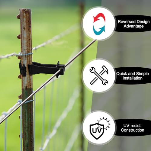 Outus 50pcs Reversed Extender Electric Fence TPost Insulators Snap, Black | Fit T Post Insulators, for Electric Fence Wire, Yard Agricultural Ranchers Farm - color: Black
