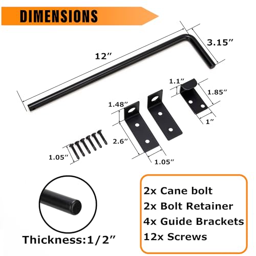12" Heavy Duty Cane Bolt Gate Drop Rod with Black Finish-Steel Gate Ground Latch Designed for Wood Metal Vinyl Gates or Double Doors Fence Applications-2 Pack - size: 12 Inch-2 Pack