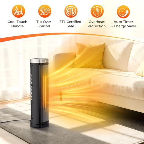 X-Large Space Heater for Indoor Use, Electric Ceramic Space Heater, Portable Heaters Fan for Office and Bedroom with Remote and Thermostat, 3 Modes, Overheating & Tip-Over Protection, ETL Listed,1500W - size: 23.42" / 70° Oscillation