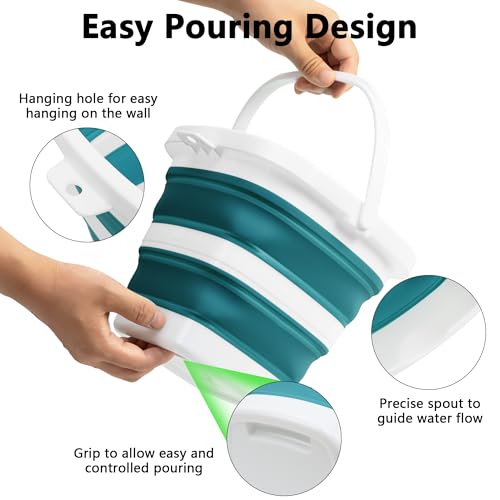 Collapsible Bucket, 1.32 Gallon 5L Small Mop Bucket for Cleaning, Car Washing, Portable Tub for Camping, RV, Beach, Sand, Fishing, Garden, Space Saving Plastic Water Basin Ice Buckets - color: Teal Blue, size: 5L