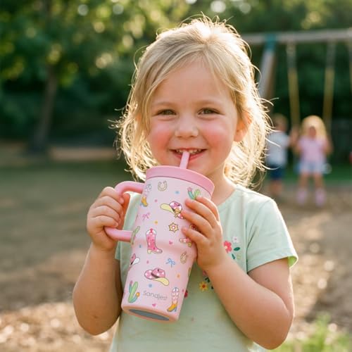 SANDJEST Cowgirl Stainless Steel Tumbler 20oz with Handle and Silicone Straw Locking Lid for Kids Girls, Birthday Christmas Back to School - color: Cowgirl