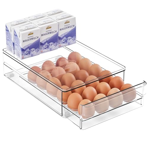 24 Egg Drawer for Fridge, Pull Out Egg Storage Container with Non-Slip Pads Refrigerator Organizer Bins Clear Egg Holder, Egg Tray-Bpa Free Egg Organizer - color: Egg drawer