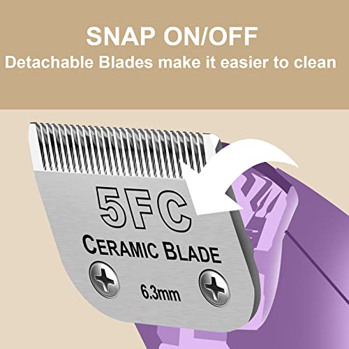 5FC Detachable Dog Blades Compatible with Andis/Oster A5 Grooming | Compatible with wahl km10 dog clipper,Cut Length 1/4”(6.3mm),Made of Ceramic Blade & Stainless Steel Blade,2 PACK - color: Silver, size: 5FC 6.3mm (2 Pack)
