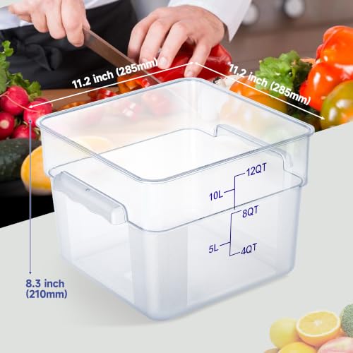 4 Pack 12 Qt Square Polycarbonate Food Storage Containers with Lids | Clear BPA-free PC with lids, side handles, measurement scale and stackable design; for food prep, storage and freezer use. - color: 12Qt