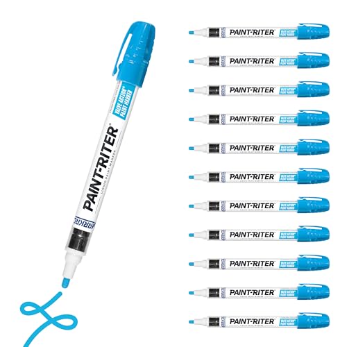 Markal 96835 Paint-Riter+ Valve Action Marker, Versatile Surface Compatibility, Bold Mark Size 1.8", Light Blue 12-Pack - color: Light Blue