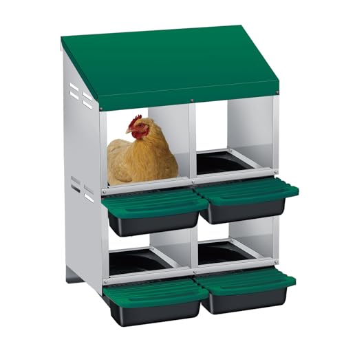 4-Hole Double Layer Chicken Nesting Box, Roll Away Nest with Removable Tray, Easy Egg Collection & Cleaning, Wall-Mount Nesting Boxes for Hens, Chicken Coop - Green - color: Green-4 Compartments double layer