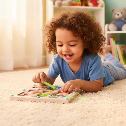 Fruit Train Maze Magnetic Busy Board & Travel Toy for Toddlers Ages 2-4 | Wooden Magnetic maze travel activity for toddlers that builds fine motor skills, focus and screen-free learning on the go. - color: Train Magnetic Maze