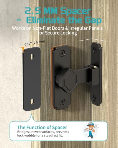 90 Degree Barn Door Latch with Thickened Spacer for Barn, Cabinet | Flip sliding door lock, security gate latches, aluminum alloy, for bathroom, screen, fence, sliding door - color: Black