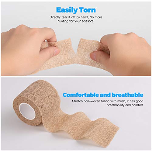 Bandage Wrap 8 Pack 1”x 5 Yards Self Adhesive Bandage Wrap Breathable Cohesive Bandage Wrap Rolls Athletic Elastic Self Adherent Wrap for Sports Injury,Wrist, Knee, Ankle Sprains and Swelling(Beige) - color: Beige, size: 1 Inch (Pack of 8)