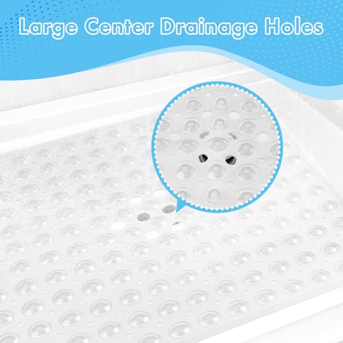 AmazerBath Shower Mat Non Slip 21 x 21 Inches, Square Shower Mat with Suction Cups and Drain Holes, Shower Stall Mat Machine Washable (Clear) - color: Clear, size: 21.3" x 21.3" (Rectangular)