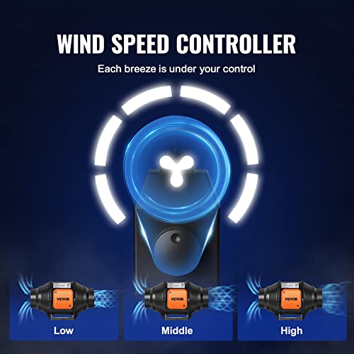 VEVOR Inline Duct Fan, 4-Inch 200 CFM with Variable Speed Controller, Quiet AC-Motor Ventilation Exhaust Fan for Cooling Booster, Grow Tents, Hydroponics - size: 4" Fan & Variable Speed Controller