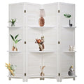 Room Divider 4 Panel Folding Wood 5.6 Ft Tall Privacy Screen Dividers Wall with Three Shelves Portable Partition (White) - color: White